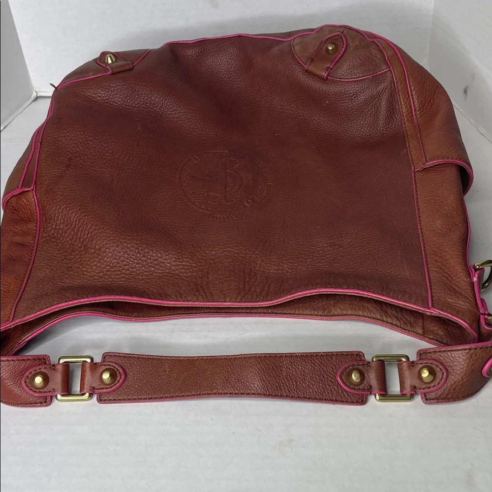 Vintage Juicy Couture tan leather pink trim hobo shoulder bag